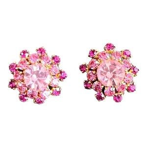 Vintage Austrian pink glass rhinestones clip earrings